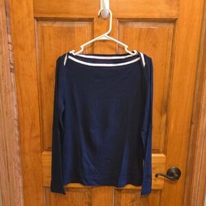 Loft  Navy Long Sleeve Ribbed Top Size L